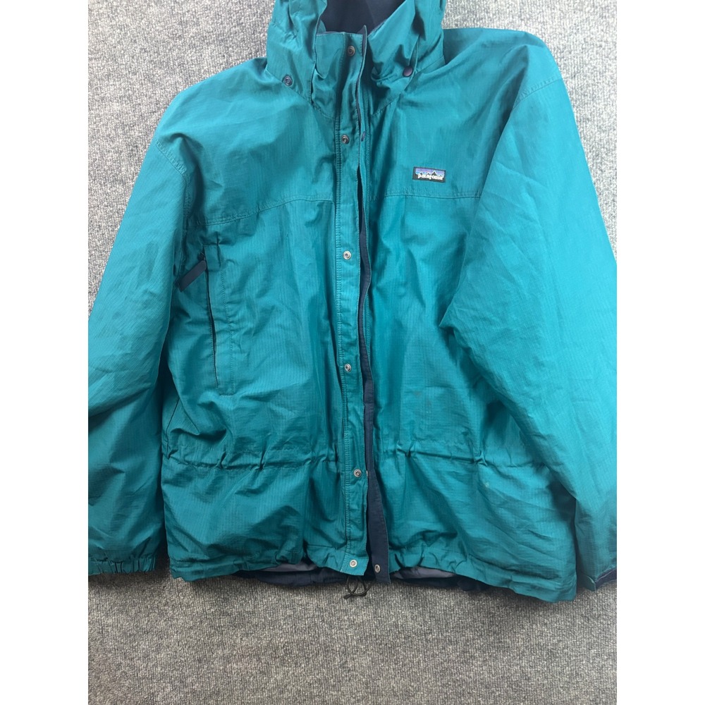 Vintage Patagonia Hooded Shell Jacket Womens Large Teal Green Ripstop 83122